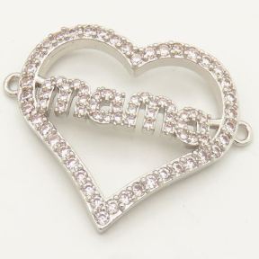 Brass Micro Pave Cubic Zirconia Links Connectors,Heart Mama,Random mixed color,22x24mm,Hole:2mm,about 2.5 g/pc,5 pcs/package,XFCO00104ablb-L002