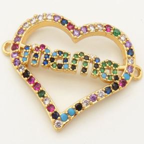 Brass Micro Pave Cubic Zirconia Links Connectors,Heart Mama,Random mixed color,22x24mm,Hole:2mm,about 2.5 g/pc,5 pcs/package,XFCO00109vbmb-L002
