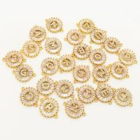 Brass Micro Pave Cubic Zirconia Links Connectors,Flat Round Alphabet A,Golden,D:16mm,Hole:2mm,about 2.5 g/pc,5 pcs/package,XFCO00114avja-L002