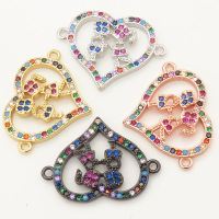 Brass Micro Pave Cubic Zirconia Links Connectors,Heart,Boy and Girl,Random mixed color,W:18mm,Hole:2mm,about 1.5 g/pc,5 pcs/package,XFCO00157baka-L002