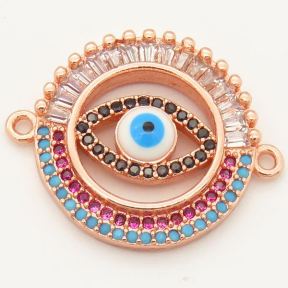 Brass Micro Pave Cubic Zirconia Enamel Links Connectors,Flat Round,Devil's eye,Random mixed color,D:18mm,Hole:2mm,about 3 g/pc,5 pcs/package,XFCO00192vbll-L002