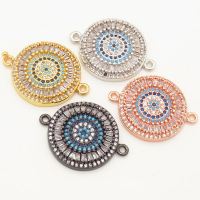 Brass Micro Pave Cubic Zirconia Turquoise Links Connectors,Flat Round,Devil's eye,Random mixed color,D:20mm,Hole:2mm,about 4 g/pc,5 pcs/package,XFCO00205bbov-L002