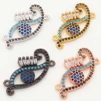 Brass Micro Pave Cubic Zirconia Turquoise Links Connectors,Eye,Random mixed color,14x24mm,Hole:2mm,about 2 g/pc,5 pcs/package,XFCO00215ablb-L002