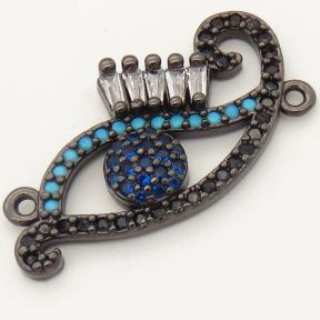 Brass Micro Pave Cubic Zirconia Turquoise Links Connectors,Eye,Random mixed color,14x24mm,Hole:2mm,about 2 g/pc,5 pcs/package,XFCO00215ablb-L002