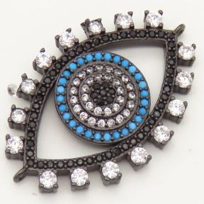 Brass Micro Pave Cubic Zirconia Turquoise Links Connectors,Devil's eye,Random mixed color,20x27mm,Hole:2mm,about 3 g/pc,5 pcs/package,XFCO00220vbmb-L002