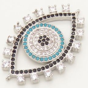 Brass Micro Pave Cubic Zirconia Turquoise Links Connectors,Devil's eye,Random mixed color,20x27mm,Hole:2mm,about 3 g/pc,5 pcs/package,XFCO00220vbmb-L002