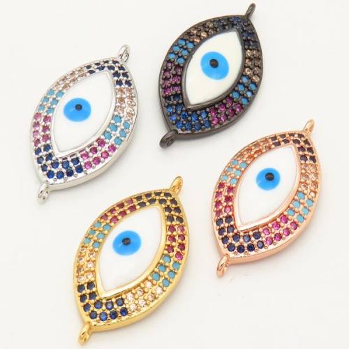 Brass Micro Pave Cubic Zirconia Enamel Turquoise Links Connectors,Devil's eye,Random mixed color,14x22mm,Hole:2mm,about 2 g/pc,5 pcs/package,XFCO00225ablb-L002