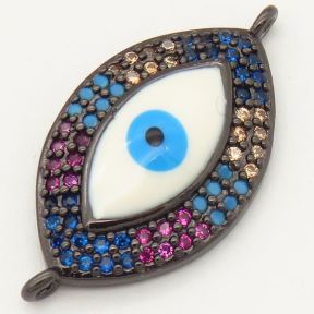 Brass Micro Pave Cubic Zirconia Enamel Turquoise Links Connectors,Devil's eye,Random mixed color,14x22mm,Hole:2mm,about 2 g/pc,5 pcs/package,XFCO00225ablb-L002