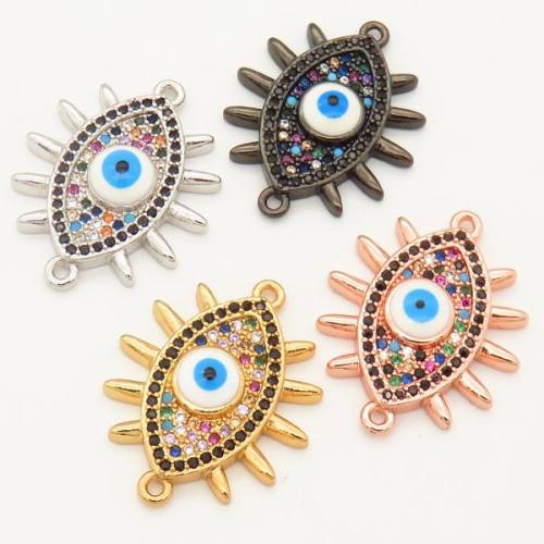 Brass Micro Pave Cubic Zirconia Enamel Links Connectors,Devil's eye,Random mixed color,20x20mm,Hole:2mm,about 2.5 g/pc,5 pcs/package,XFCO00230ablb-L002