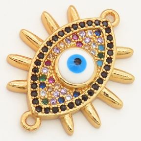 Brass Micro Pave Cubic Zirconia Enamel Links Connectors,Devil's eye,Random mixed color,20x20mm,Hole:2mm,about 2.5 g/pc,5 pcs/package,XFCO00230ablb-L002