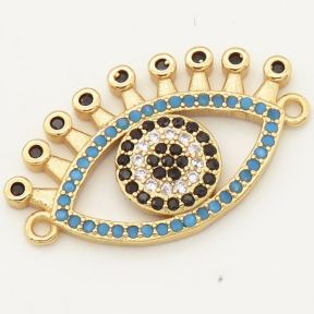 Brass Micro Pave Cubic Zirconia Turquoise Links Connectors,Devil's eye,Random mixed color,16x26mm,Hole:2mm,about 2 g/pc,5 pcs/package,XFCO00240vbmb-L002