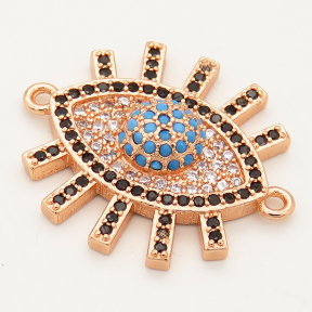 Brass Micro Pave Cubic Zirconia Turquoise Links Connectors,Devil's eye,Random mixed color,20x20mm,Hole:2mm,about 2.5 g/pc,5 pcs/package,XFCO00251vbll-L002