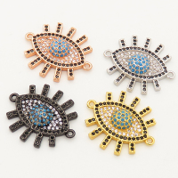 Brass Micro Pave Cubic Zirconia Turquoise Links Connectors,Devil's eye,Random mixed color,20x20mm,Hole:2mm,about 2.5 g/pc,5 pcs/package,XFCO00251vbll-L002