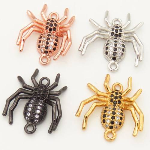 Brass Micro Pave Cubic Zirconia Links Connectors,Spider,Random mixed color,17x15mm,Hole:2mm,about 1 g/pc,5 pcs/package,XFCO00261aajl-L002