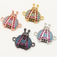 Brass Micro Pave Cubic Zirconia Turquoise Links Connectors,Insect,Random mixed color,15x12mm,Hole:2mm,about 1 g/pc,5 pcs/package,XFCO00266ablb-L002