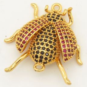 Brass Micro Pave Cubic Zirconia Links Connectors,Insect,Random mixed color,23x23mm,Hole:2mm,about 3 g/pc,5 pcs/package,XFCO00271vbpb-L002