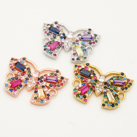 Brass Micro Pave Cubic Zirconia Links Connectors,Butterfly,Random mixed color,16x22mm,Hole:2mm,about 2 g/pc,5 pcs/package,XFCO00277vbll-L002