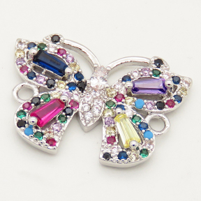 Brass Micro Pave Cubic Zirconia Links Connectors,Butterfly,Random mixed color,16x22mm,Hole:2mm,about 2 g/pc,5 pcs/package,XFCO00277vbll-L002