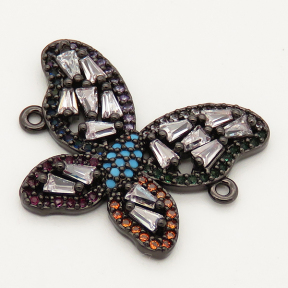 Brass Micro Pave Cubic Zirconia Turquoise Links Connectors,Butterfly,Random mixed color,20x25mm,Hole:2mm,about 2.5 g/pc,5 pcs/package,XFCO00285vbmb-L002