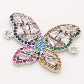 Brass Micro Pave Cubic Zirconia Turquoise Links Connectors,Butterfly,Random mixed color,20x25mm,Hole:2mm,about 2.5 g/pc,5 pcs/package,XFCO00285vbmb-L002