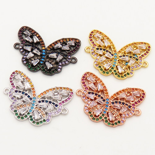 Brass Micro Pave Cubic Zirconia Turquoise Links Connectors,Butterfly,Random mixed color,19x24mm,Hole:2mm,about 3 g/pc,5 pcs/package,XFCO00295vbmb-L002
