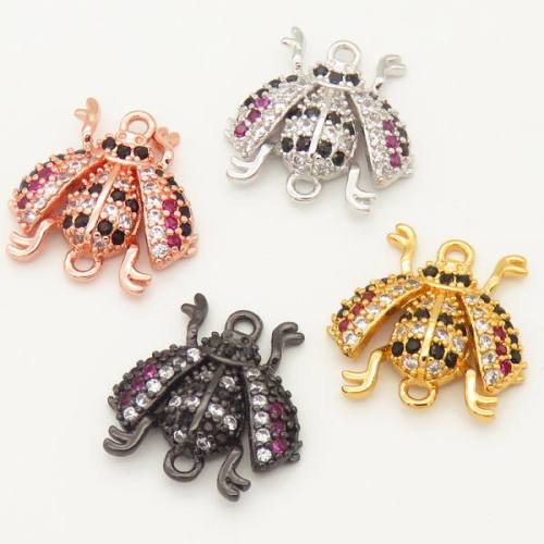 Brass Micro Pave Cubic Zirconia Links Connectors,Insect,Random mixed color,14x14mm,Hole:2mm,about 1 g/pc,5 pcs/package,XFCO00330baka-L002