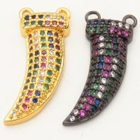 Brass Micro Pave Cubic Zirconia Links Connectors,Horn,Random mixed color,20x10mm,Hole:2mm,about 1.5 g/pc,5 pcs/package,XFCO00335ablb-L002
