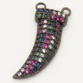 Brass Micro Pave Cubic Zirconia Links Connectors,Horn,Random mixed color,20x10mm,Hole:2mm,about 1.5 g/pc,5 pcs/package,XFCO00335ablb-L002