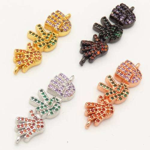 Brass Micro Pave Cubic Zirconia Links Connectors,Rock-Paper-Scissors,Random mixed color,11x27mm,Hole:2mm,about 2.5 g/pc,5 pcs/package,XFCO00338ablb-L002