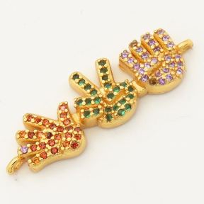 Brass Micro Pave Cubic Zirconia Links Connectors,Rock-Paper-Scissors,Random mixed color,11x27mm,Hole:2mm,about 2.5 g/pc,5 pcs/package,XFCO00338ablb-L002