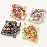Brass Micro Pave Cubic Zirconia Links Connectors,Water droplets,Random mixed color,16x13mm,Hole:2mm,about 1.5 g/pc,5 pcs/package,XFCO00343ablb-L002