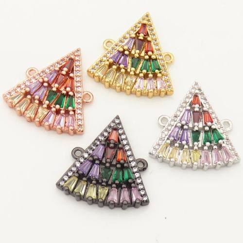 Brass Micro Pave Cubic Zirconia Links Connectors,Sector,Random mixed color,21x19mm,Hole:2mm,about 3 g/pc,5 pcs/package,XFCO00358ablb-L002
