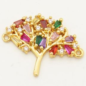 Brass Micro Pave Cubic Zirconia Links Connectors,Tree,Random mixed color,19x23mm,Hole:2mm,about 2.5 g/pc,5 pcs/package,XFCO00363aakl-L002
