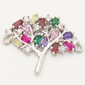 Brass Micro Pave Cubic Zirconia Links Connectors,Tree,Random mixed color,19x23mm,Hole:2mm,about 2.5 g/pc,5 pcs/package,XFCO00363aakl-L002