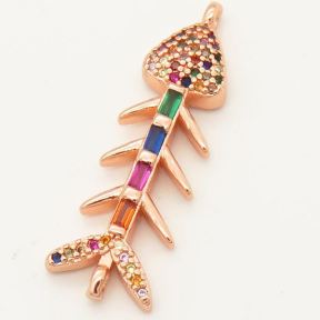 Brass Micro Pave Cubic Zirconia Links Connectors,Fish Skeleton,Random mixed color,28x11mm,Hole:2mm,about 2 g/pc,5 pcs/package,XFCO00377ablb-L002