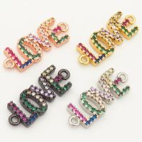 Brass Micro Pave Cubic Zirconia Links Connectors,LOVE,Random mixed color,8x17mm,Hole:2mm,about 1.5 g/pc,5 pcs/package,XFCO00399aajl-L002
