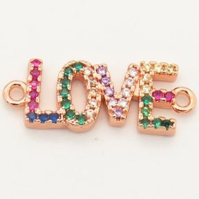 Brass Micro Pave Cubic Zirconia Links Connectors,LOVE,Random mixed color,8x17mm,Hole:2mm,about 1.5 g/pc,5 pcs/package,XFCO00399aajl-L002