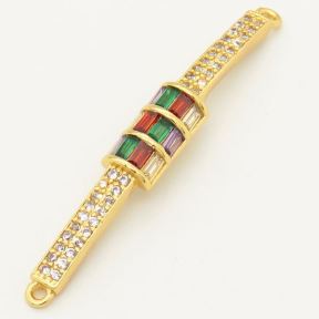 Brass Micro Pave Cubic Zirconia Links Connectors,Strip,Random mixed color,38x6mm,Hole:2mm,about 1.5 g/pc,5 pcs/package,XFCO00404ablb-L002