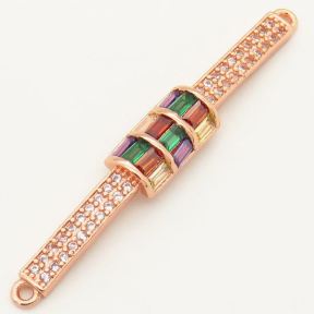 Brass Micro Pave Cubic Zirconia Links Connectors,Strip,Random mixed color,38x6mm,Hole:2mm,about 1.5 g/pc,5 pcs/package,XFCO00404ablb-L002