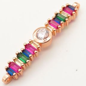 Brass Cubic Zirconia Links Connectors,Strip,Random mixed color,32x6mm,Hole:2mm,about 2.5 g/pc,5 pcs/package,XFCO00424ablb-L002