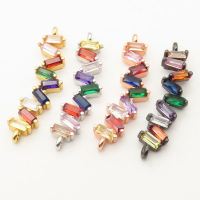 Brass Cubic Zirconia Links Connectors,Bend,Random mixed color,11x31mm,Hole:2mm,about 2.5 g/pc,5 pcs/package,XFCO00429ablb-L002