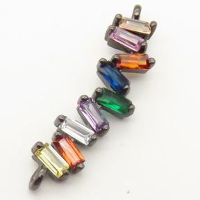 Brass Cubic Zirconia Links Connectors,Bend,Random mixed color,11x31mm,Hole:2mm,about 2.5 g/pc,5 pcs/package,XFCO00429ablb-L002