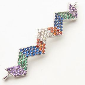 Brass Micro Pave Cubic Zirconia Links Connectors,Wave,Random mixed color,8x35mm,Hole:2mm,about 1.5 g/pc,5 pcs/package,XFCO00434bbml-L002