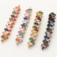 Brass Cubic Zirconia Links Connectors,Strip,Random mixed color,6x30mm,Hole:2mm,about 2 g/pc,5 pcs/package,XFCO00444vbll-L002
