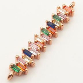 Brass Cubic Zirconia Links Connectors,Strip,Random mixed color,6x30mm,Hole:2mm,about 2 g/pc,5 pcs/package,XFCO00444vbll-L002