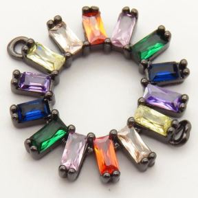 Brass Cubic Zirconia Links Connectors,Circle,Random mixed color,D:20mm,Hole:2mm,about 2 g/pc,5 pcs/package,XFCO00472ablb-L002