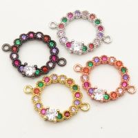 Brass Micro Pave Cubic Zirconia Links Connectors,Circle,Random mixed color,D:16mm,Hole:2mm,about 1.5 g/pc,5 pcs/package,XFCO00497aajl-L002