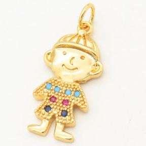 Brass Micro Pave Cubic Zirconia Turquoise Pendants,Boy,Random mixed color,20x11mm,Hole:4mm,about 1.5 g/pc,5 pcs/package,XFPC00011aajl-L002