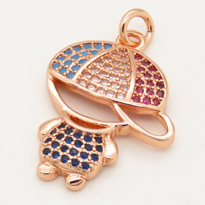 Brass Micro Pave Cubic Zirconia Turquoise Pendants,Boy,Random mixed color,20x20mm,Hole:4mm,about 2.5 g/pc,5 pcs/package,XFPC00019ablb-L002