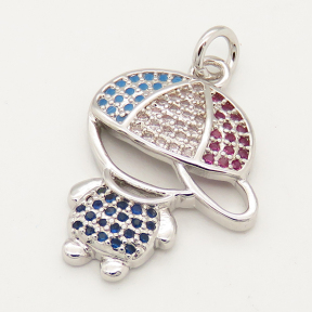 Brass Micro Pave Cubic Zirconia Turquoise Pendants,Boy,Random mixed color,20x20mm,Hole:4mm,about 2.5 g/pc,5 pcs/package,XFPC00019ablb-L002